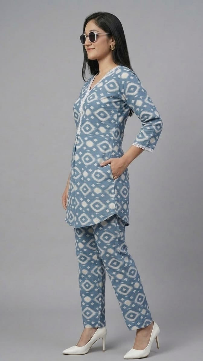 Powder Blue Ikat Print Coord