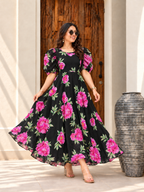 Black Floral Line Maxi Dress