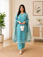 Kivoz Coral Embroidered Kurta Set with Dupatta for Women