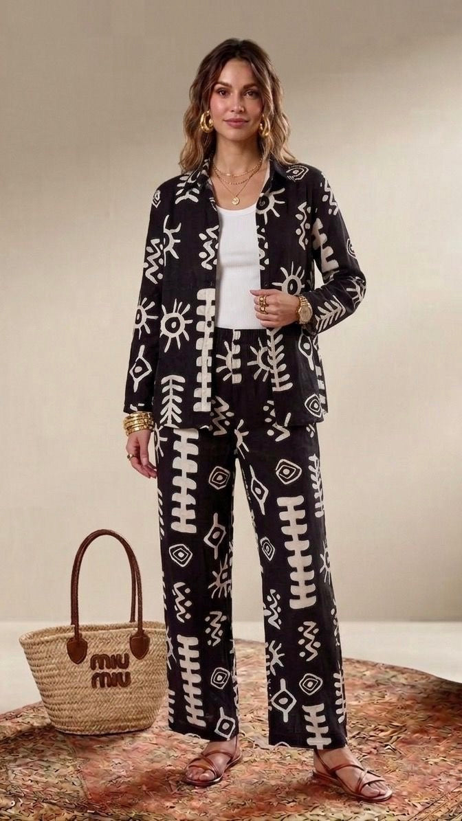 Charcoal Black Abstract Graphic Print Set
