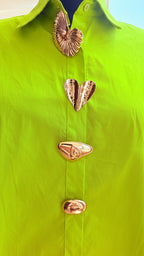 Neon Lime Oversized Button-Down Cotton Shirt