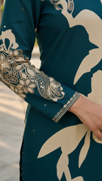 Deep Teal V-Neck Kurta & Chevron Palazzo