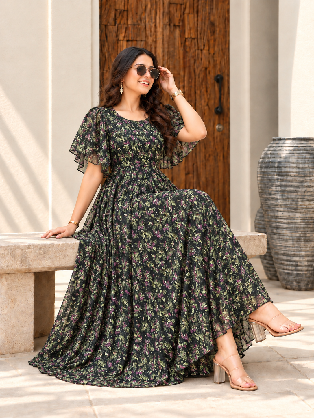 Blank n Green Line Maxi Dress