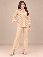Beige Geometric Print Cotton Co-ord Set