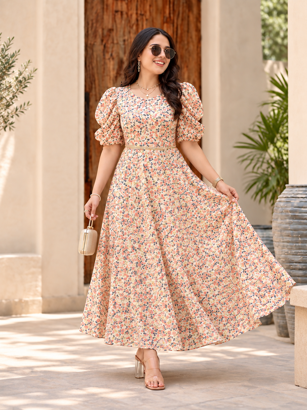 Beige A Line Dress