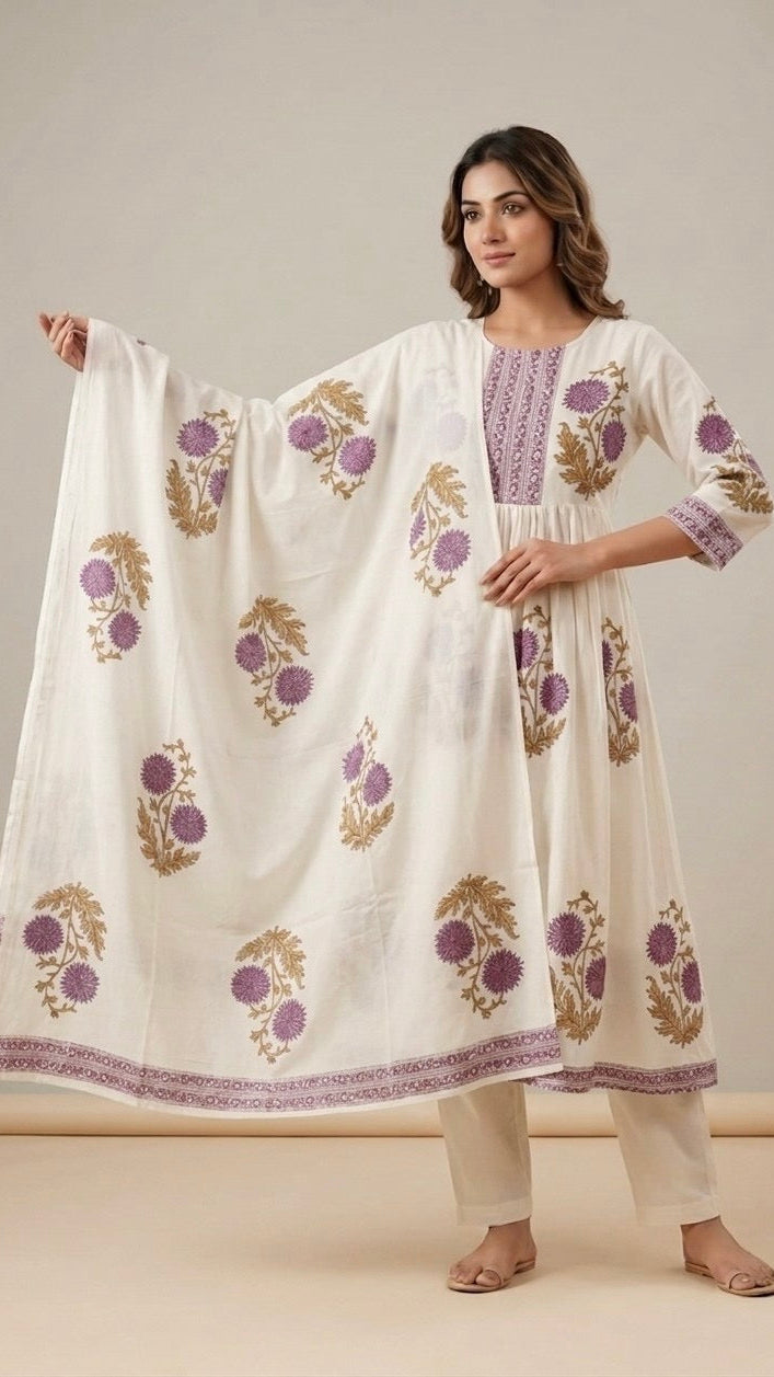 Block Print Anarkali Suit Set