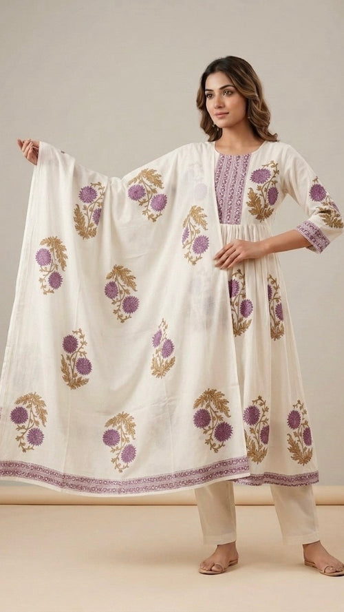 Block Print Anarkali Suit Set