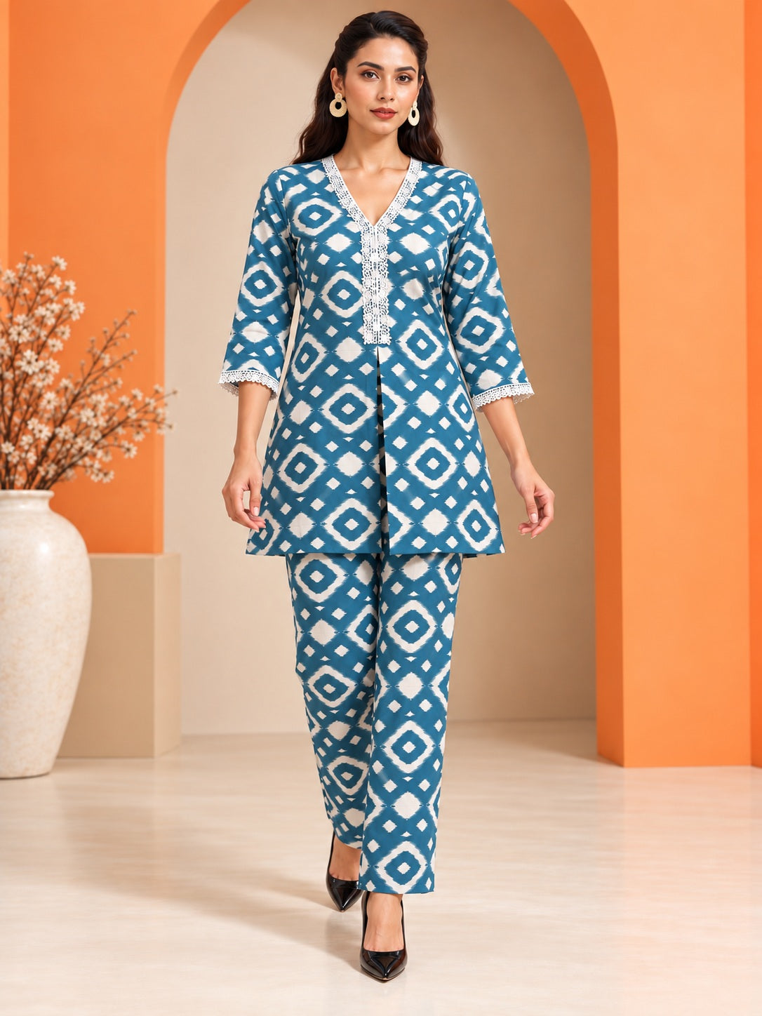 Powder Blue Ikat Print Coord
